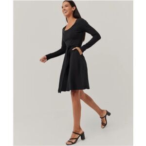 Pact Organic Cotton Black Fit & Flare "Skylar" Dress with Belt, Full Skirt, Sz M